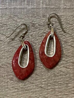 Silpada red sponge coral 925 sterling silver W1982 drop earrings Cardinal Rule
